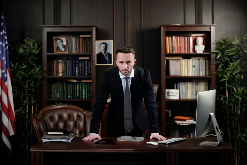 A Truck accident lawyer in his office